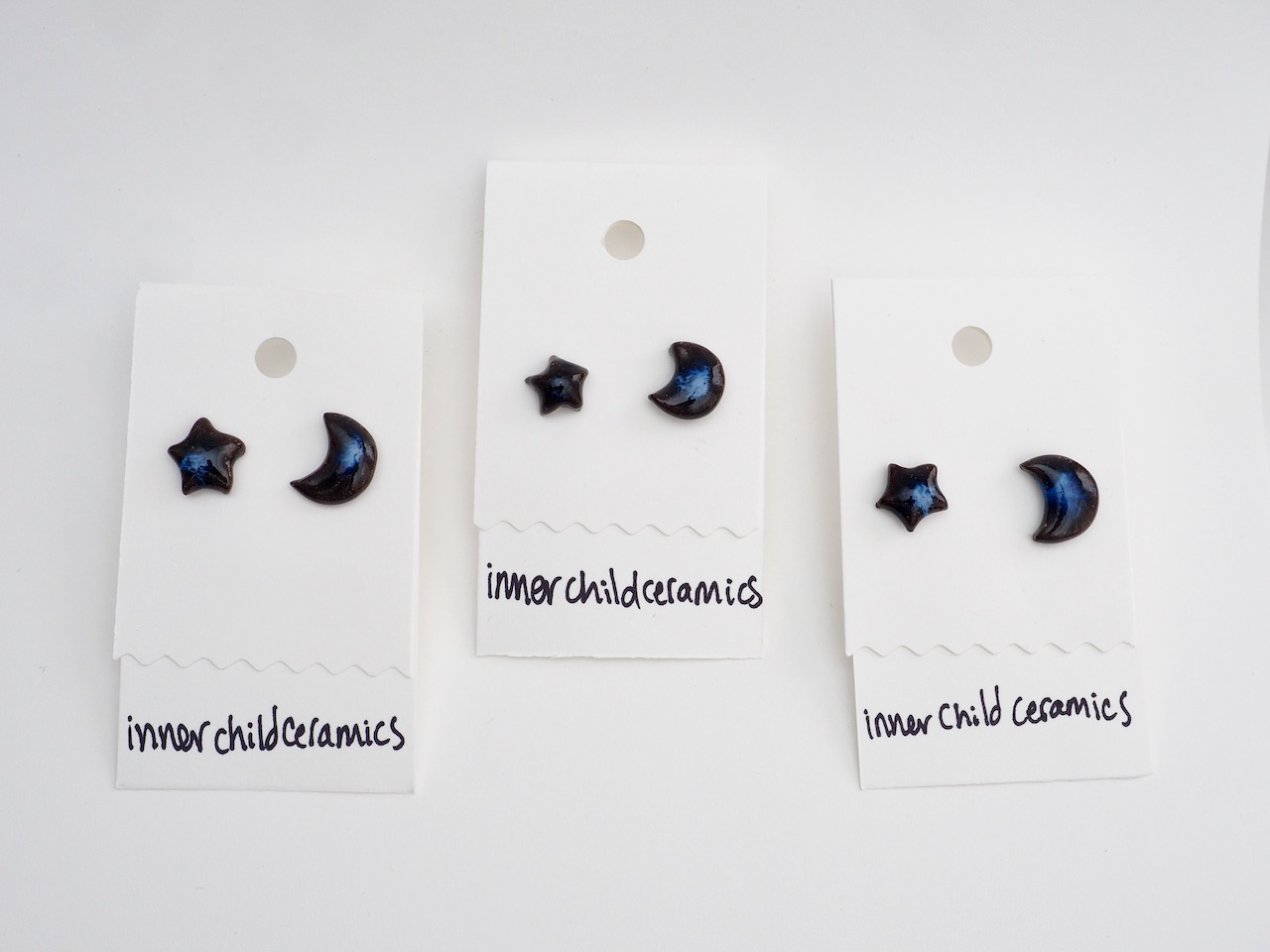 Trio of Midnight Indigo Star & Moon Earrings